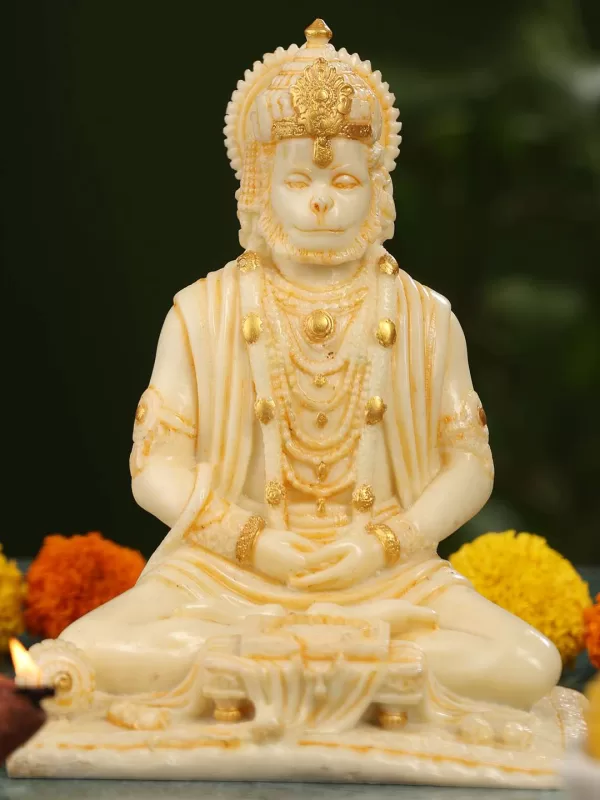 Marble meditation hanuman ji statue - Amoliconcepts