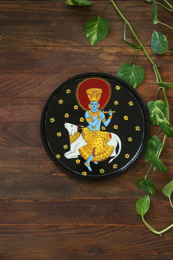 Krishna and his favorite cow Wall Plates - Amoliconcepts