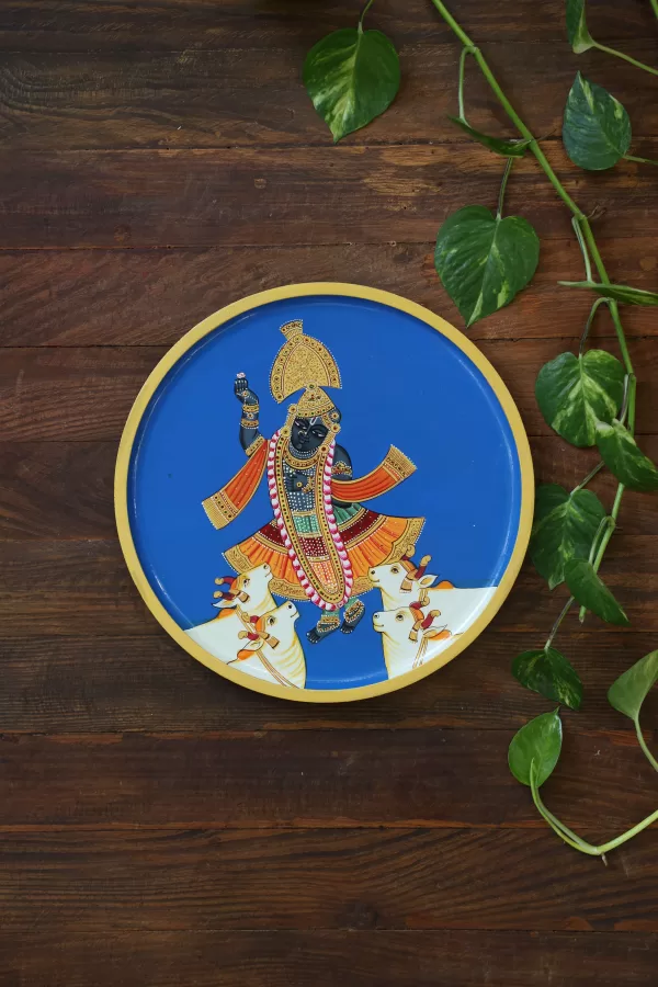 Krishna and his favorite cow Wall Plates - Amoliconcepts