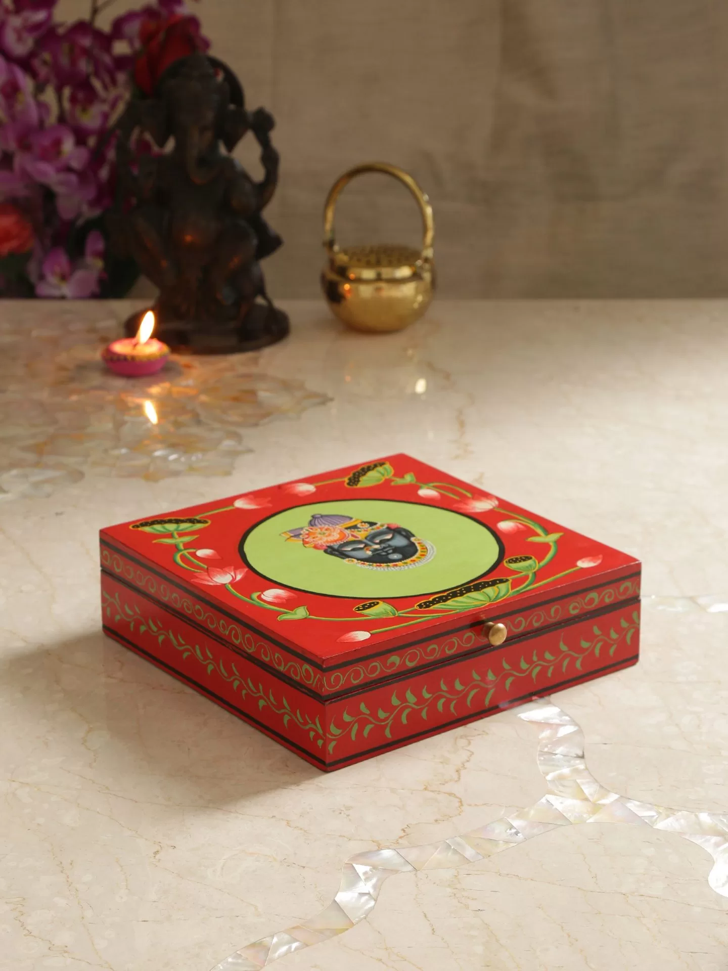 Spacious Pichawai Handpainted Krishna Box – Small